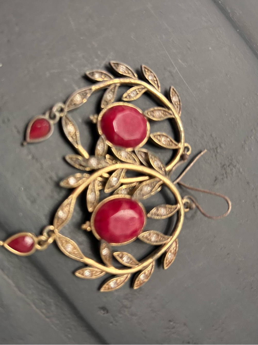Elegant Red Stone Leaf Hoop Earrings - Women Jewelry
